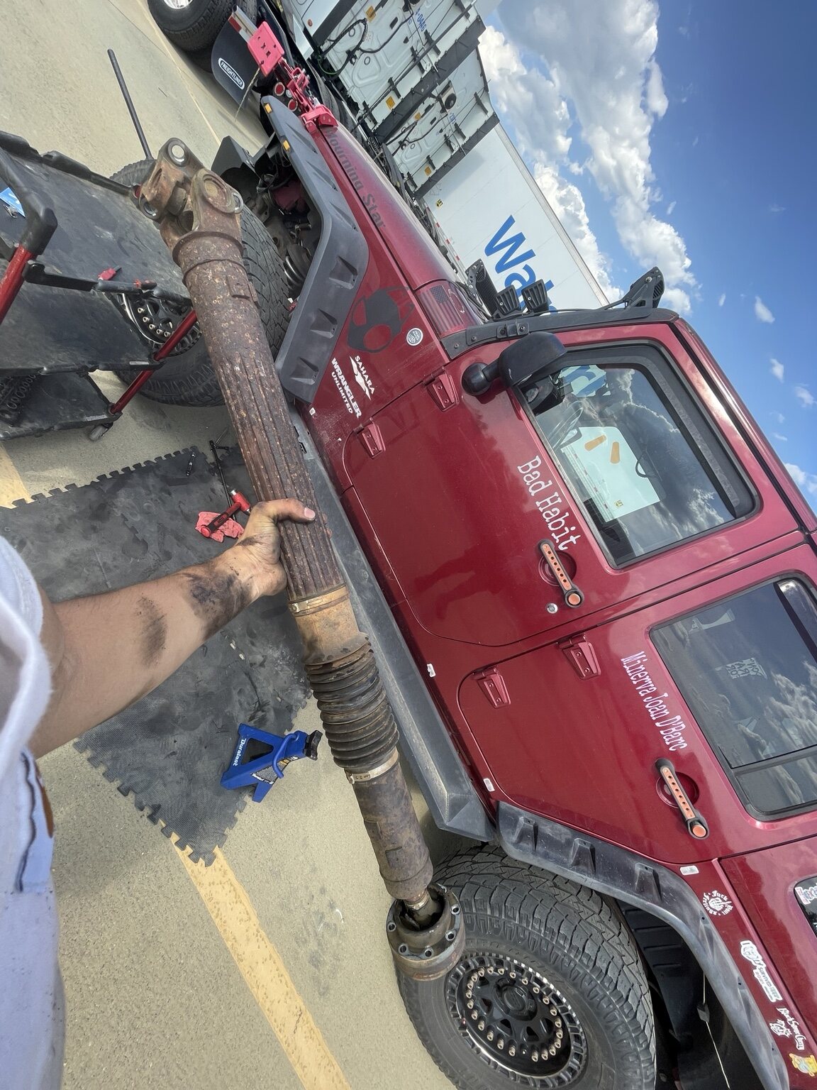 Driveshaft service on a Jeep